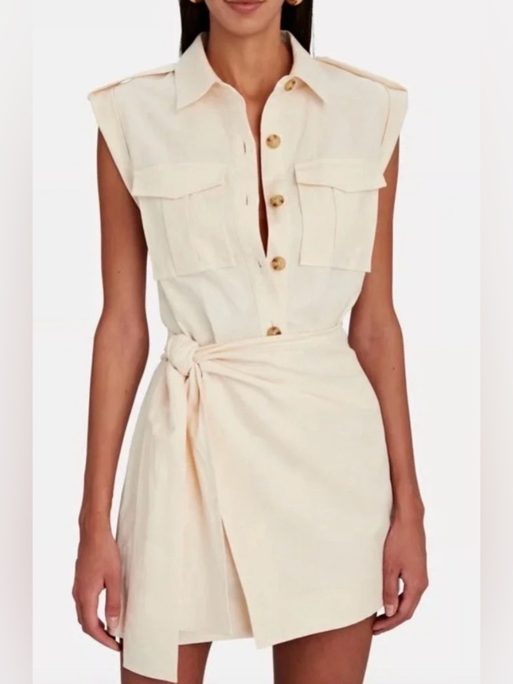 Derek Lam 10 Crosby Giselle Ivory Cargo Linen Blend Sleeveless Mini Dress Size 4